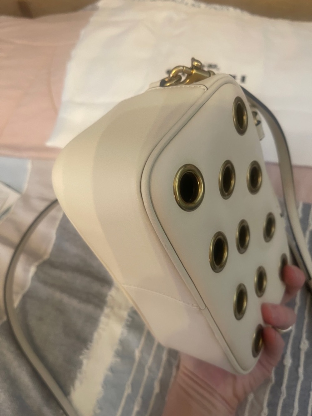 Coach Cream Leather Satchel mini  with Gold Grommets - Picture 10 of 16